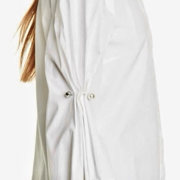 Lela Rose Button-Down Poplin Blouse Top with Pearl Brooch On Puff Sleeve Size 4 - Picture 7 of 16